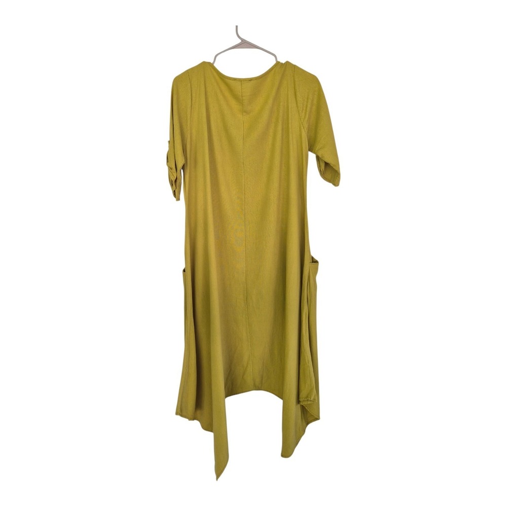 Flamingo Urban USA Midi Dress M Mustard Lagenlook Boho Asymmetrical Pocket